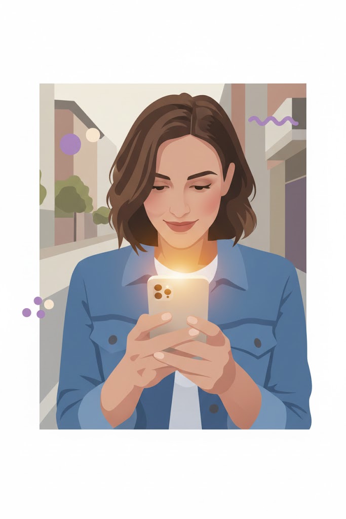 Žena s telefonem – podpora komunity